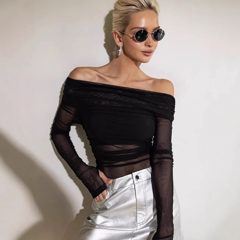 Women  Mesh Off Shoulder Top S - Blouse Off Shoulder review and price