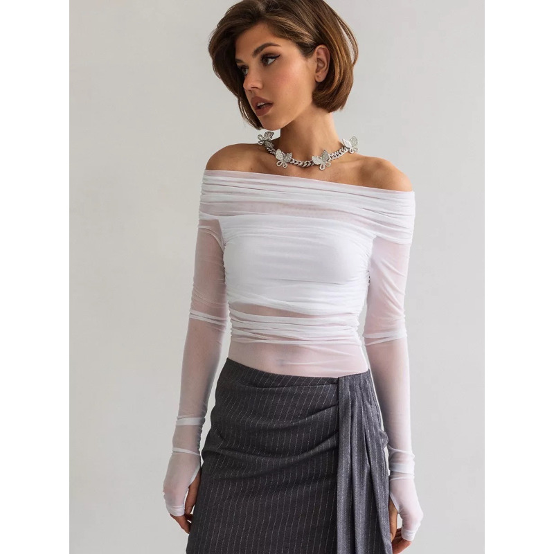 Women  Mesh Off Shoulder Top S - Blouse Off Shoulder review and price