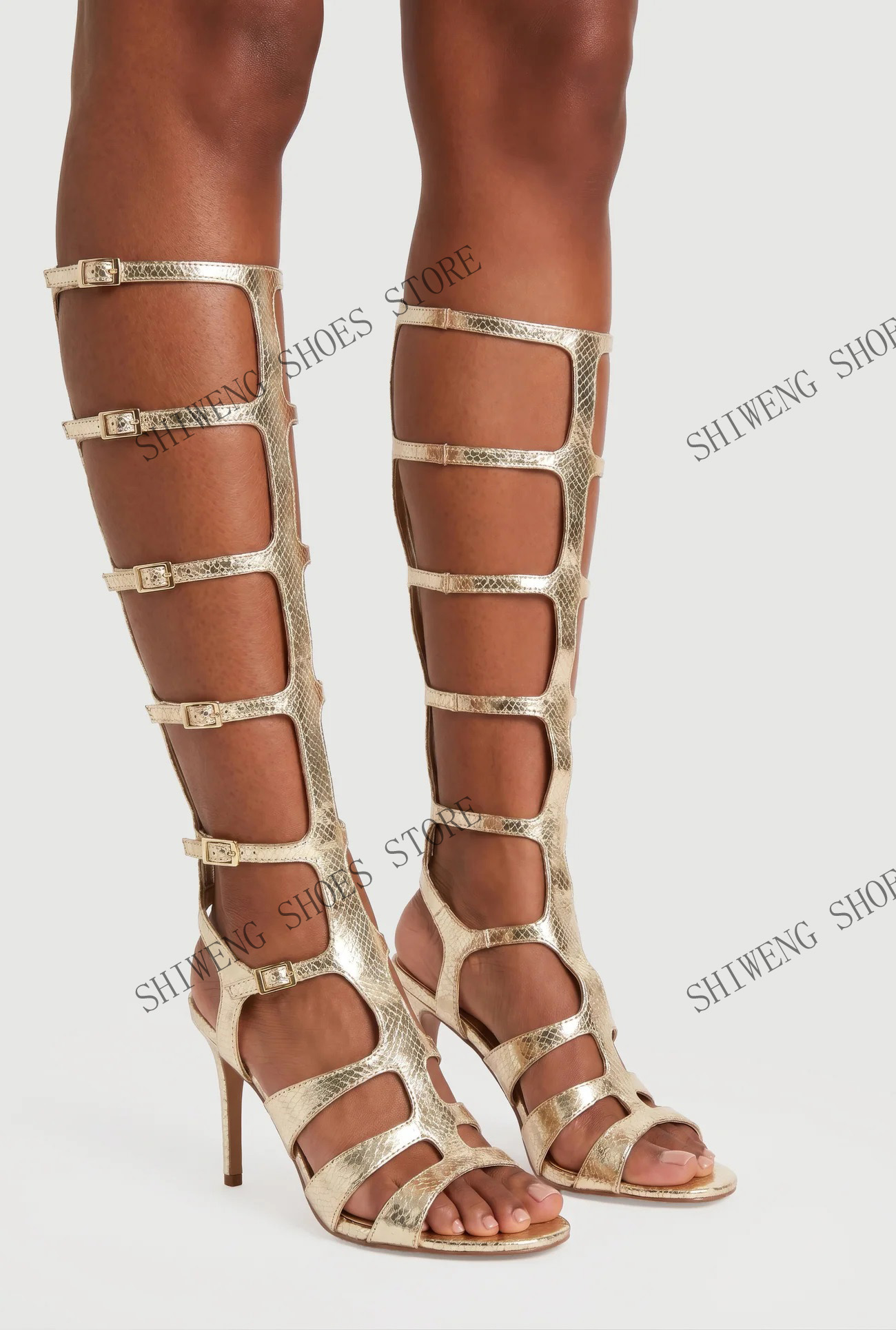 2026 Women's Knee-High Faux Cr - Sandal Strappy Heeled review and price