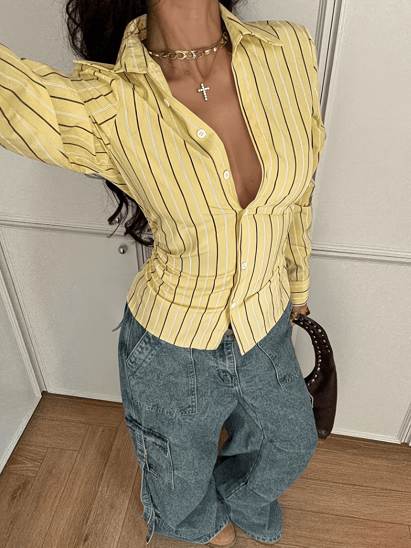 Women Yellow Black Striped Lon - Crop Top Crochet review and price