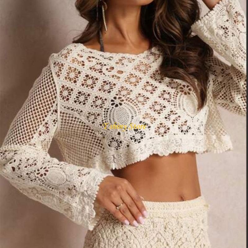 N58F Women's Crochet Lace Pull - Crop Top Crochet review and price