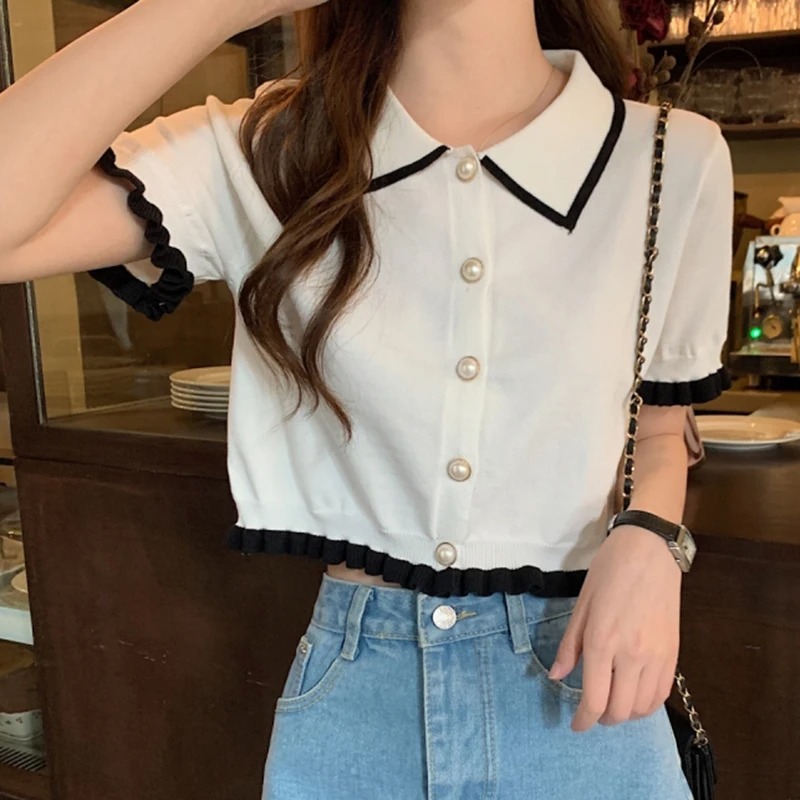 Women Shirt Knitted Short Slee - Crop Top Crochet review and price