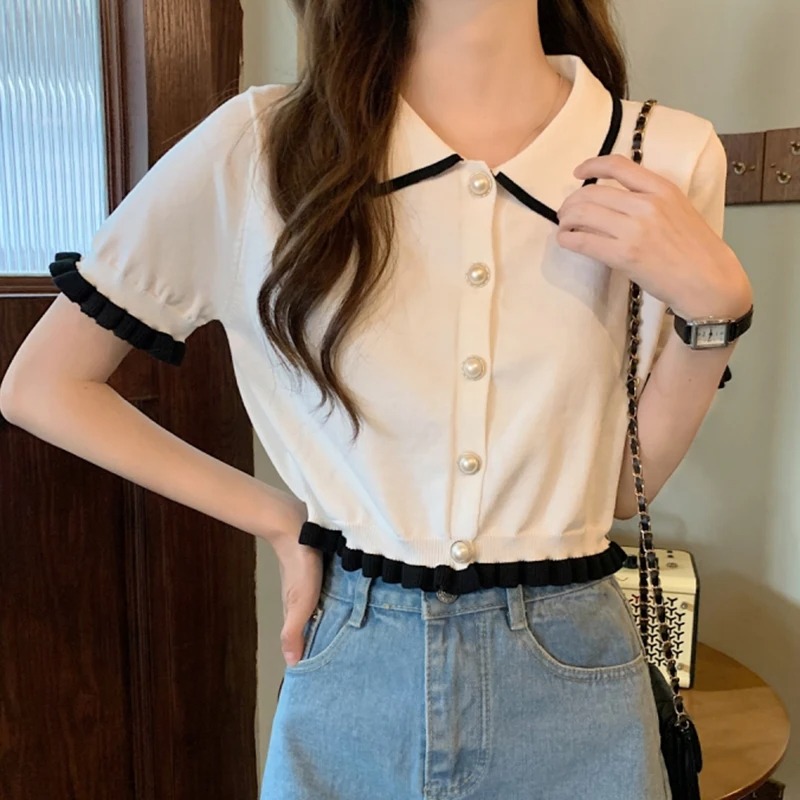 Women Shirt Knitted Short Slee - Crop Top Crochet review and price