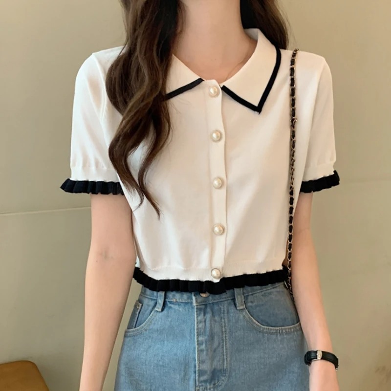 Women Shirt Knitted Short Slee - Crop Top Crochet review and price
