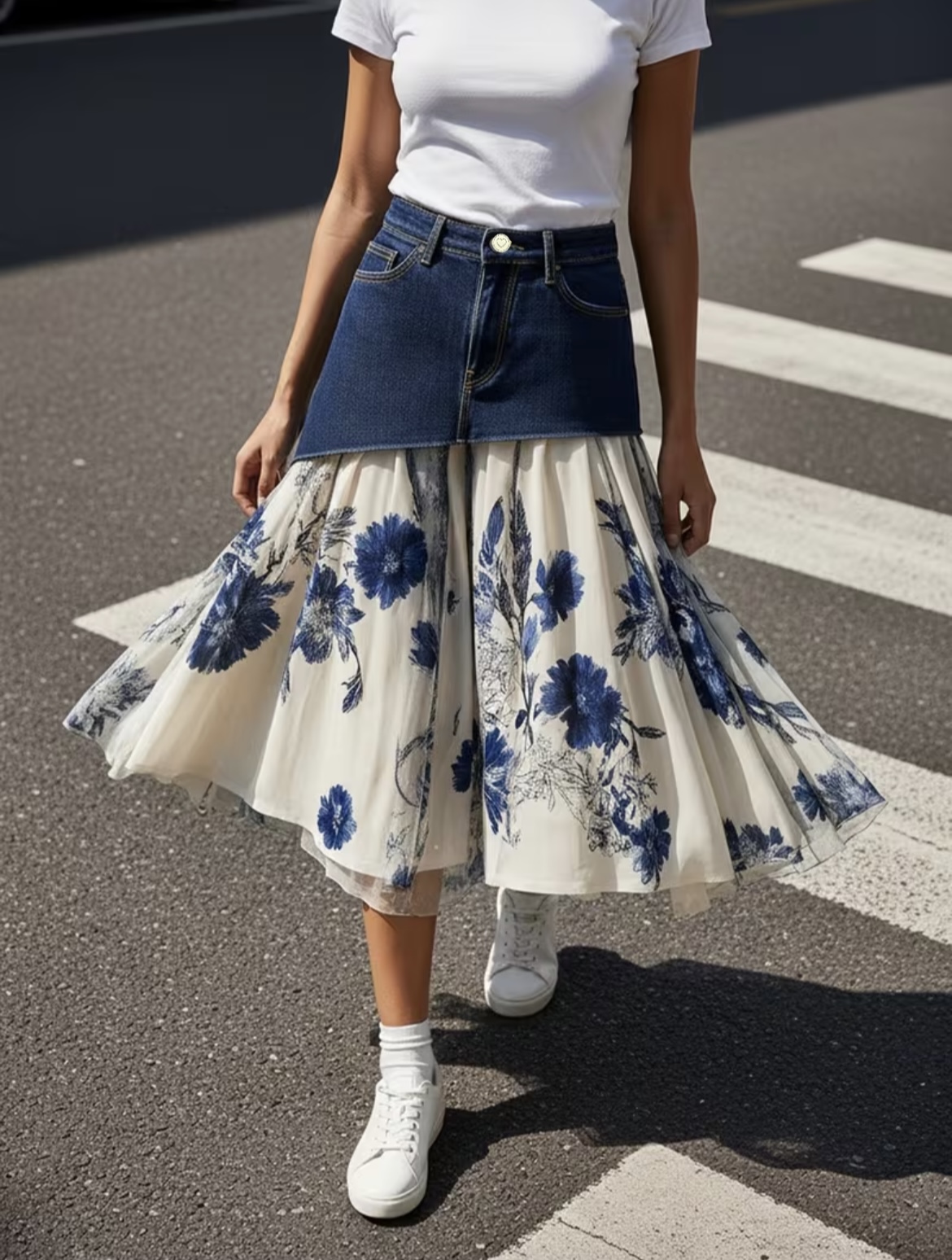 Plus Size Women High Waist Den - Midi Skirt Floral review and price