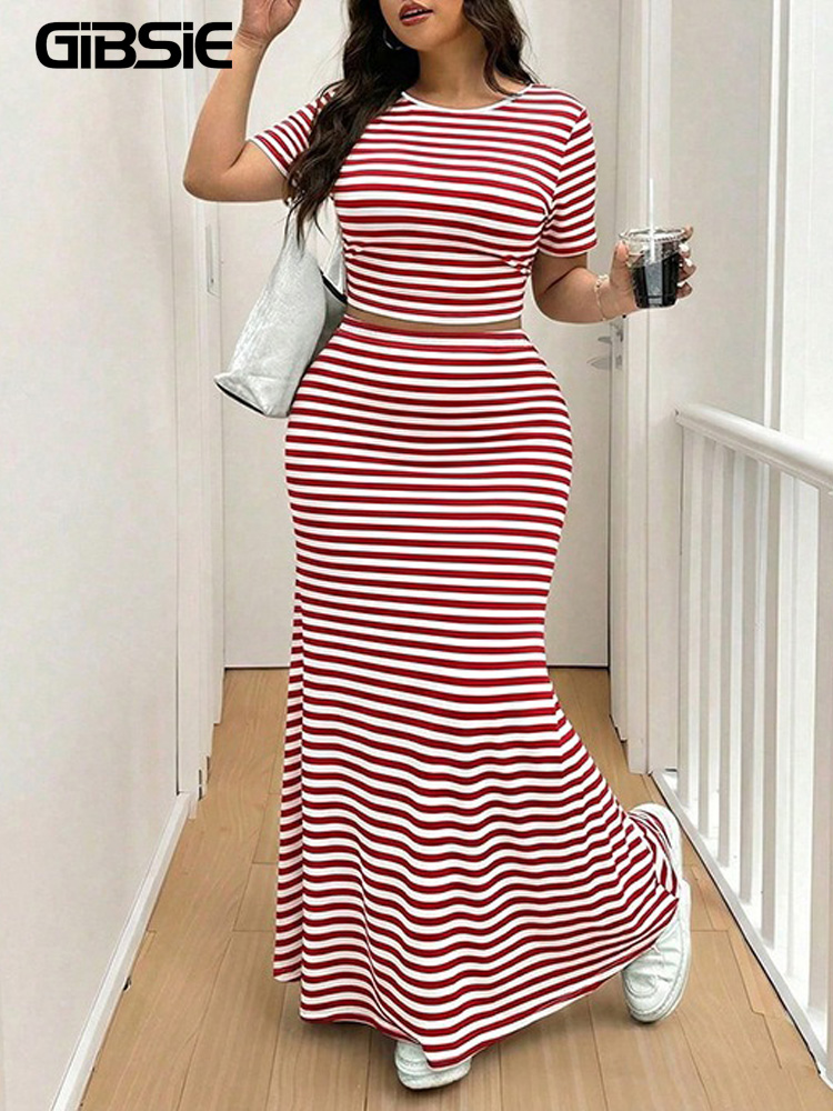 GIBSIE Plus Size Striped O-Nec - Crop Top Crochet review and price